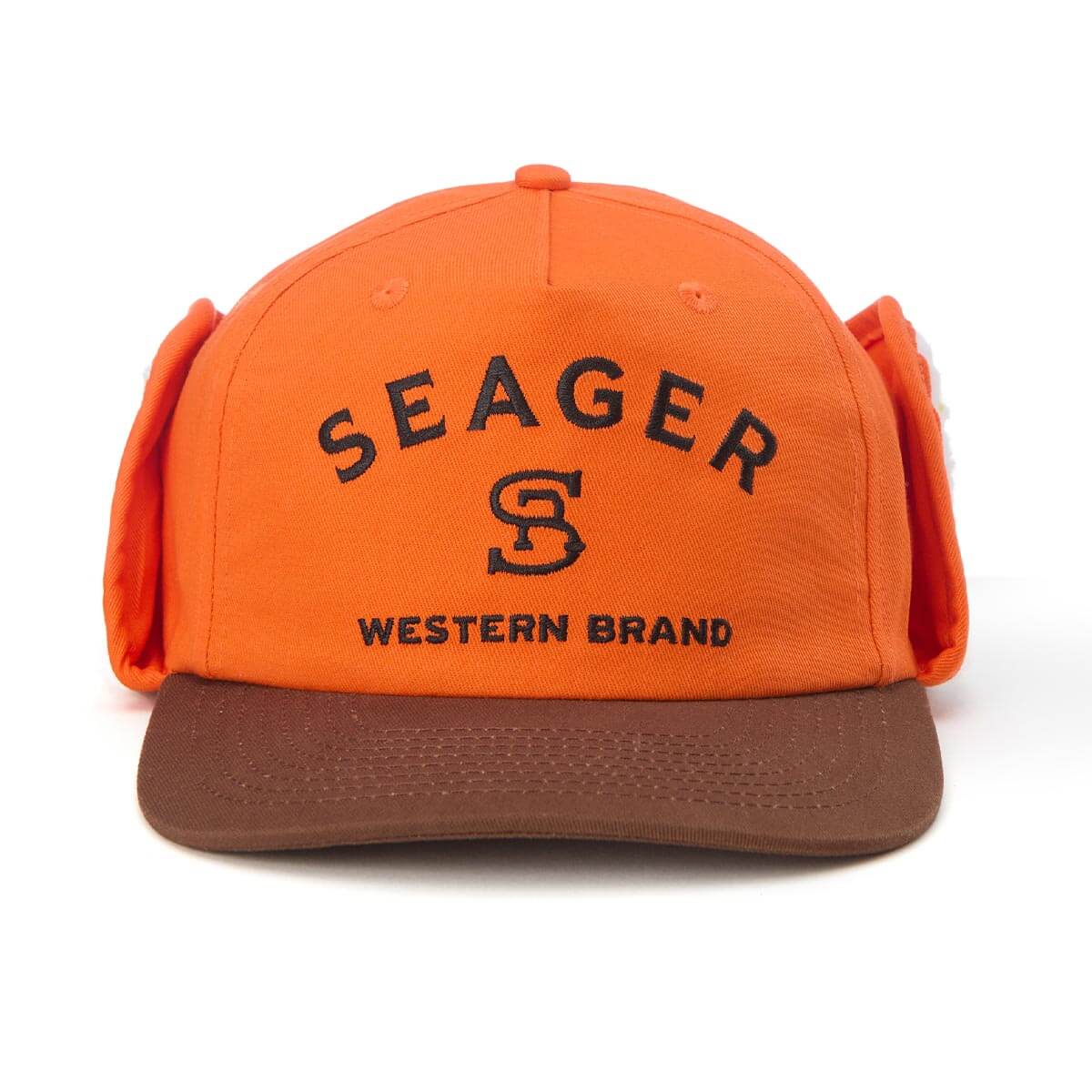 Orange and brown cap with 'Seager Western Brand' logo on a white background