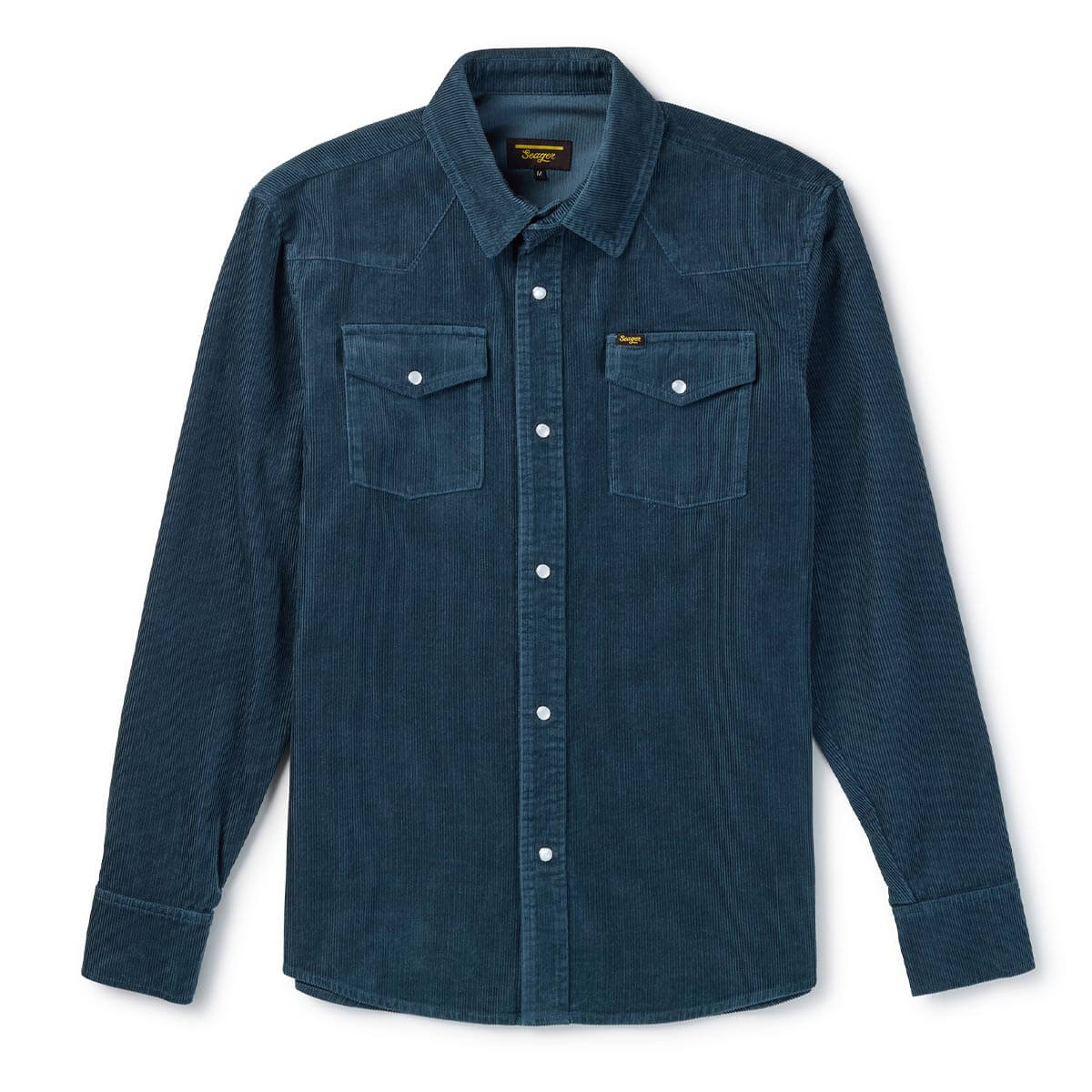 Reagan Pearl Snap Corduroy Stormy Blue – Seager Co.