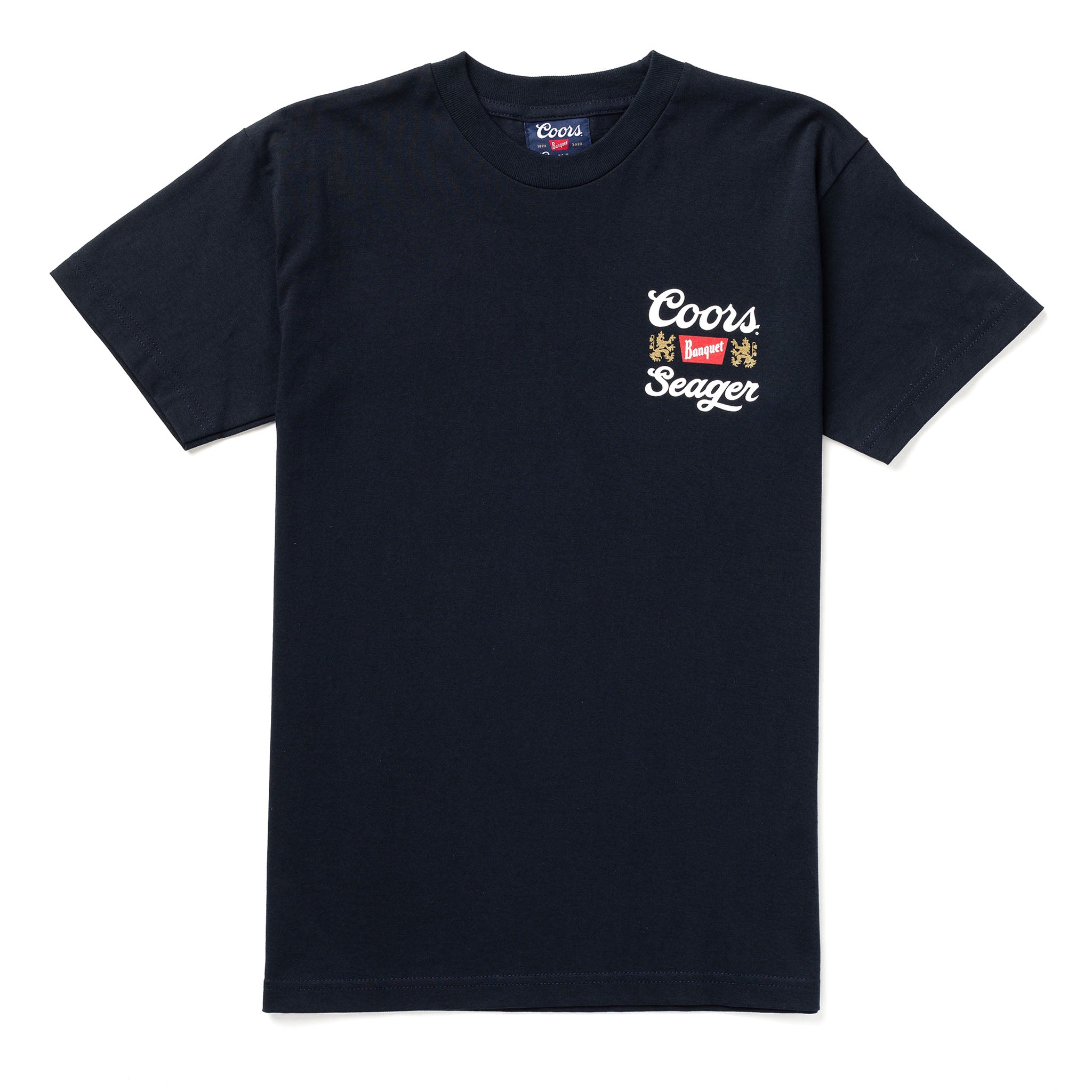 SEAGER X COORS BANQUET CAMP OUT TEE NAVY