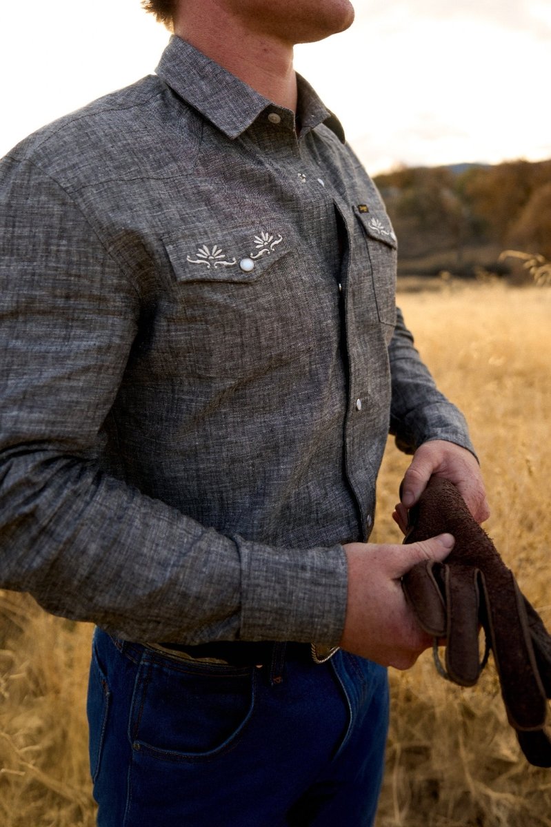 Reagan Pearl Snap Hemp Washed Black - Seager Co.