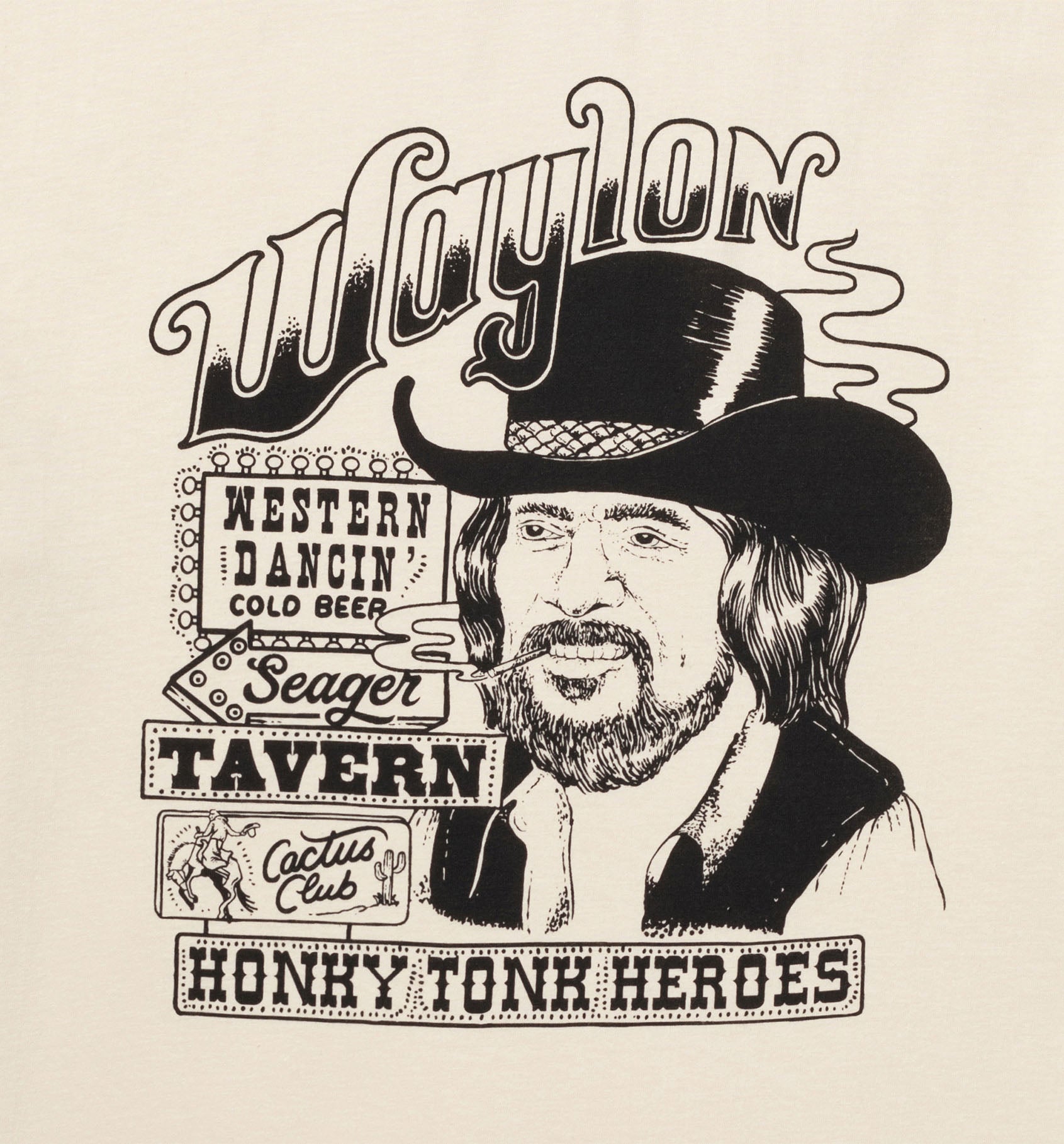 Seager x Waylon Jennings Honky Tonk Tee Vintage White