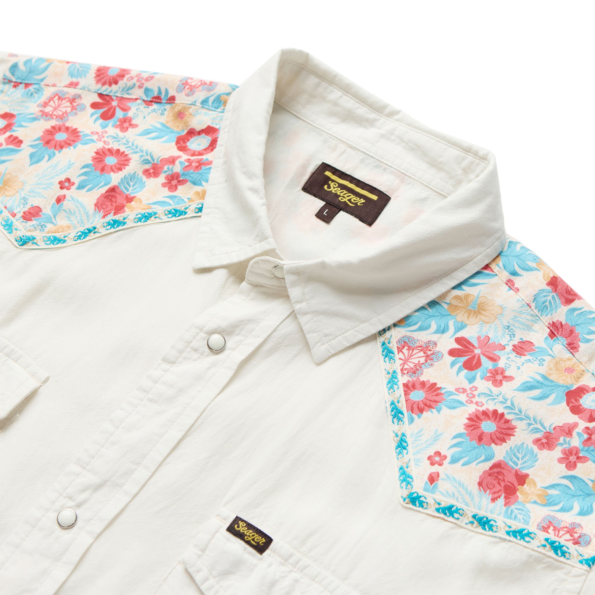 Amarillo S/S Flora Snap Shirt Vintage White