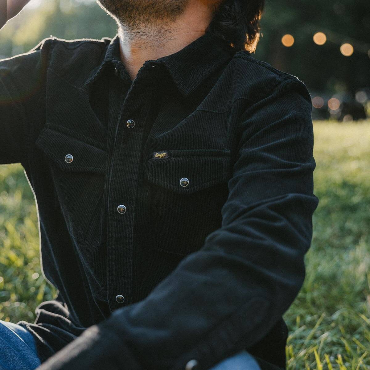 Reagan Pearl Snap Corduroy Black