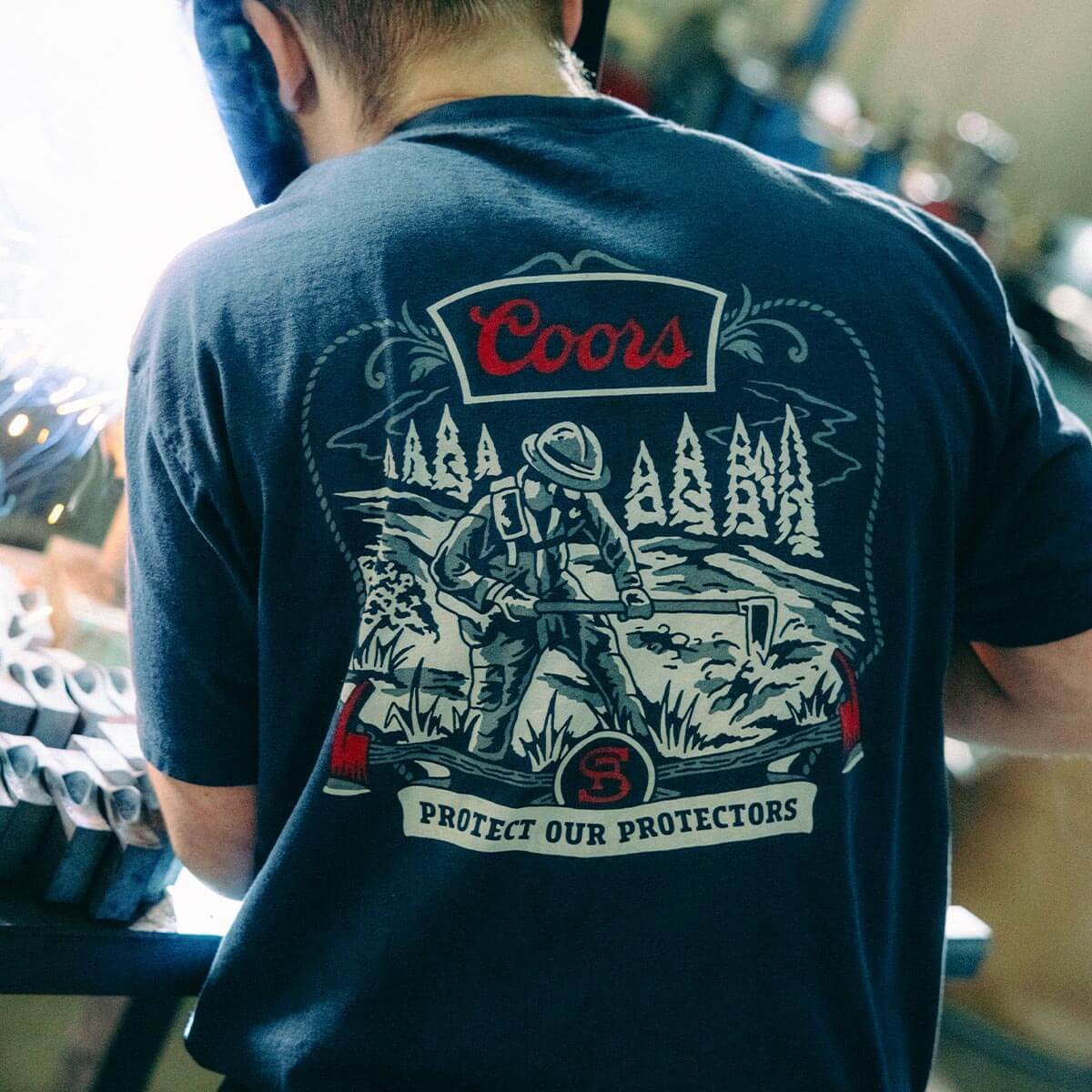 Seager x Coors Banquet Forest Line Tee Navy