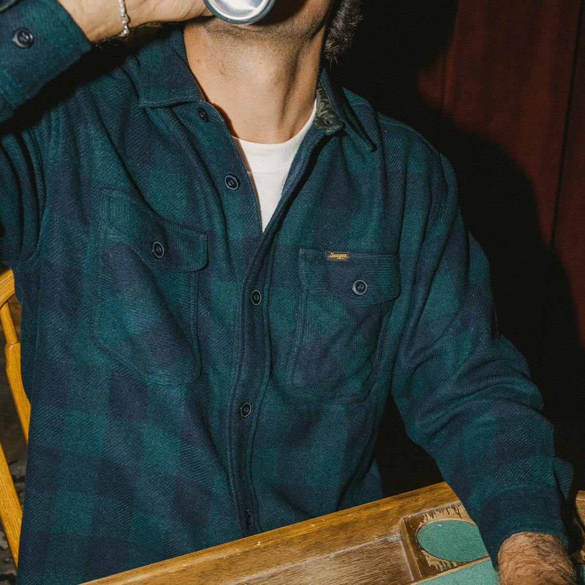 Thick Cut Heavyweight Flannel Dark Blue Green